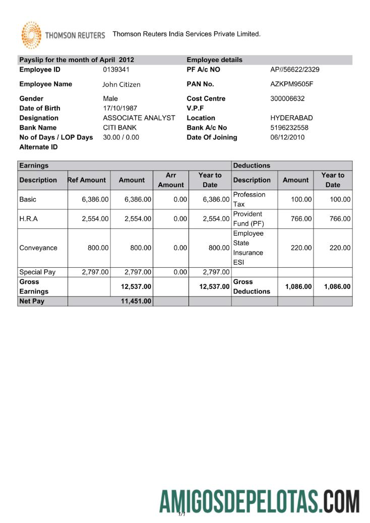 Para download INDIA THOMSON Reuters India Services Private Limited Modelo de recibo de pagamento em formatos Word e PDF